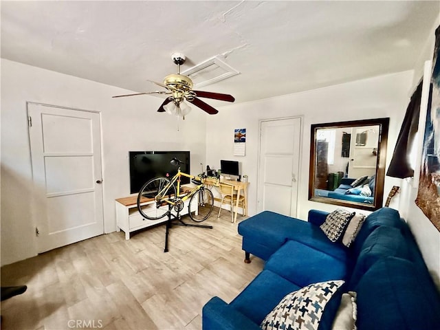 1246 W Mill St, San Bernardino, CA 92410 - living room featuring an office area, ceiling fan, and wood finished floors