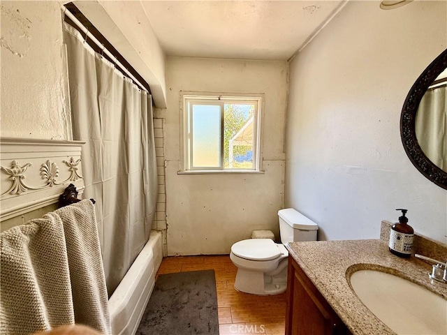 1246 W Mill St, San Bernardino, CA 92410 - full bathroom with vanity, wood finished floors, and shower / bath combination with curtain