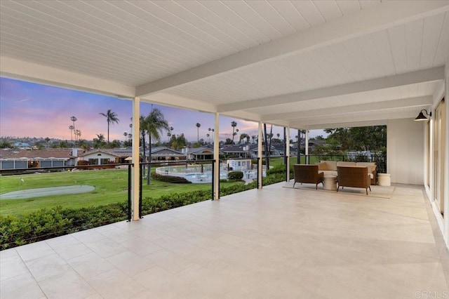 1515 San Pablo Dr, San Marcos, CA 92078 - patio terrace at dusk with a patio, a yard, and outdoor lounge area
