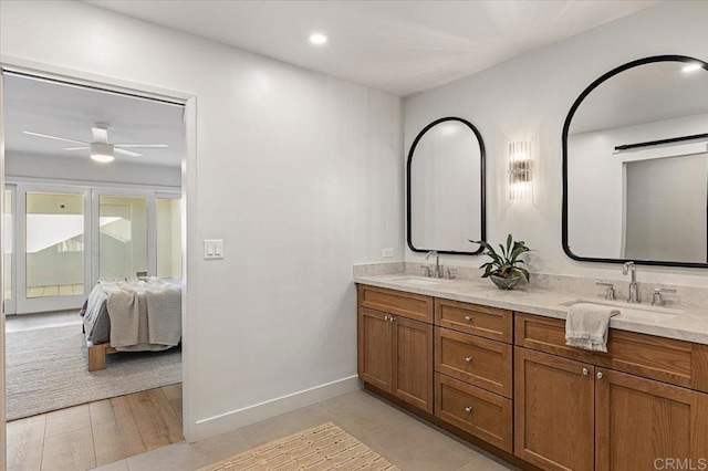 1515 San Pablo Dr, San Marcos, CA 92078 - ensuite bathroom featuring double vanity, a ceiling fan, and recessed lighting