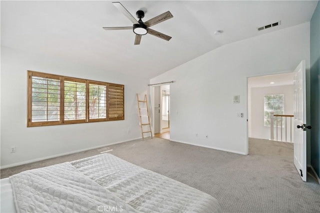 33307 Decada St, Temecula, CA 92592 - bedroom with lofted ceiling, light carpet, and a ceiling fan