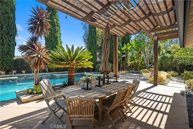 24002 Plover Ln, Laguna Niguel, CA 92677 - view of patio / terrace with a pergola, a pool with connected hot tub, and outdoor dining space