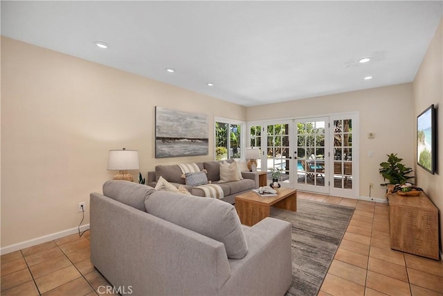 24002 Plover Ln, Laguna Niguel, CA 92677 - living room featuring light tile patterned floors, french doors, and recessed lighting