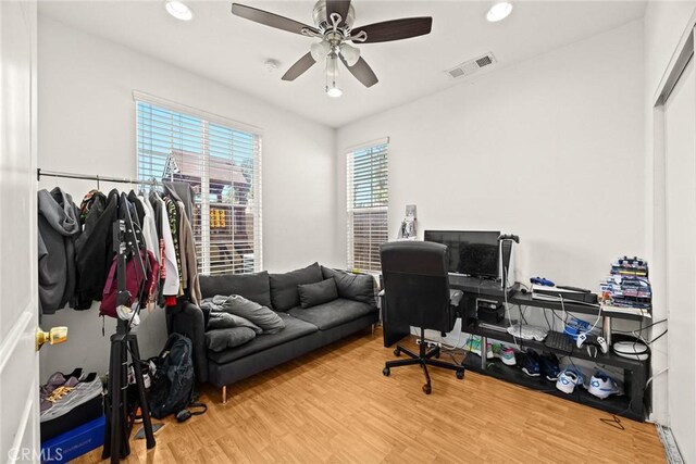 1711 Lordsburg Ct, La Verne, CA 91750 - office with wood finished floors, a ceiling fan, and recessed lighting