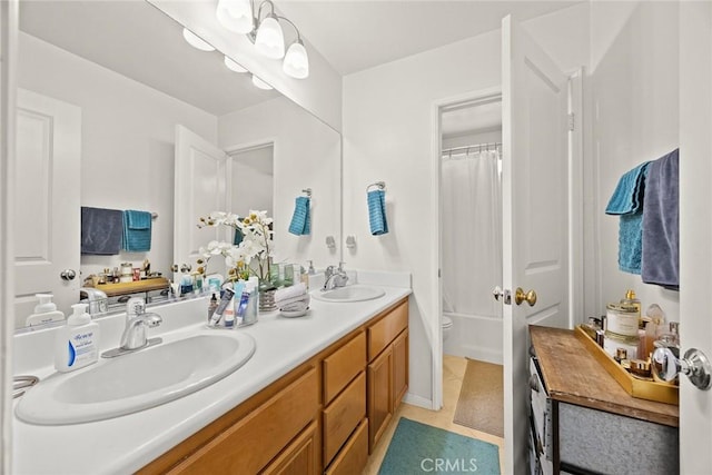 1711 Lordsburg Ct, La Verne, CA 91750 - bathroom with double vanity, tile patterned floors, and shower / bath combo