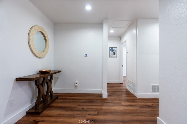 3644 Ardilla Ave, Baldwin Park, CA 91706 - hallway featuring wood finished floors, recessed lighting, and attic access