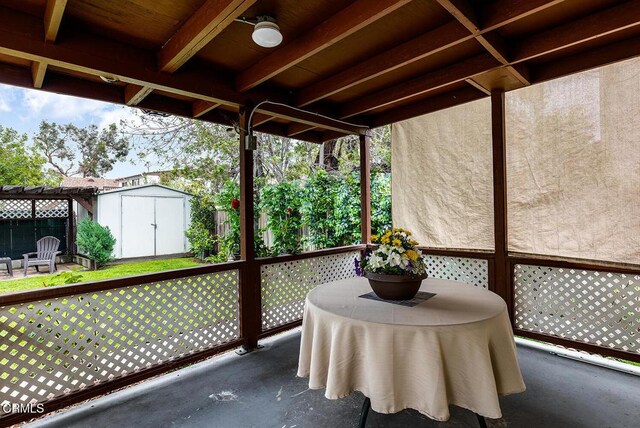 250 S Berkeley Ave, Pasadena, CA 91107 - wooden terrace with a storage unit and a patio