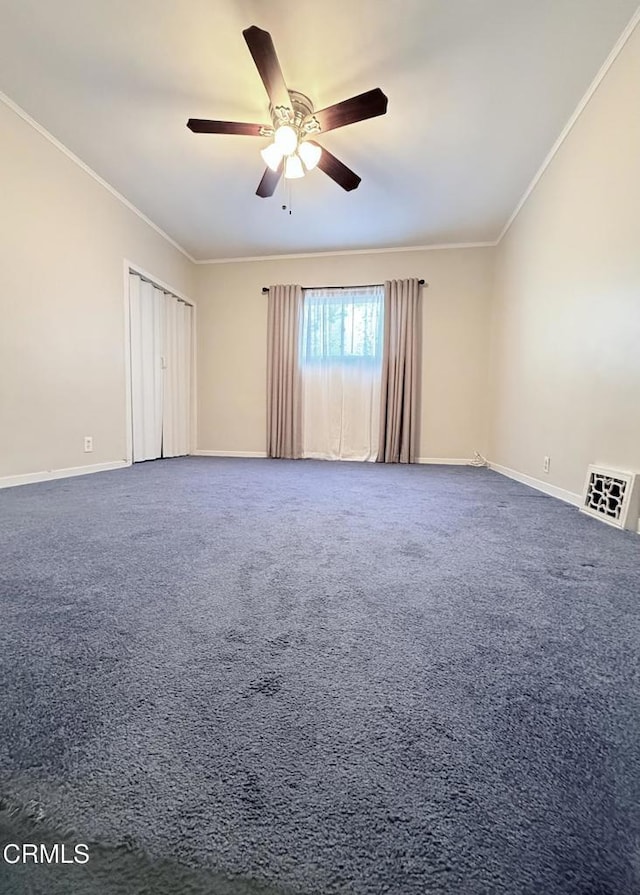 250 S Berkeley Ave, Pasadena, CA 91107 - empty room featuring ornamental molding, ceiling fan, and carpet flooring