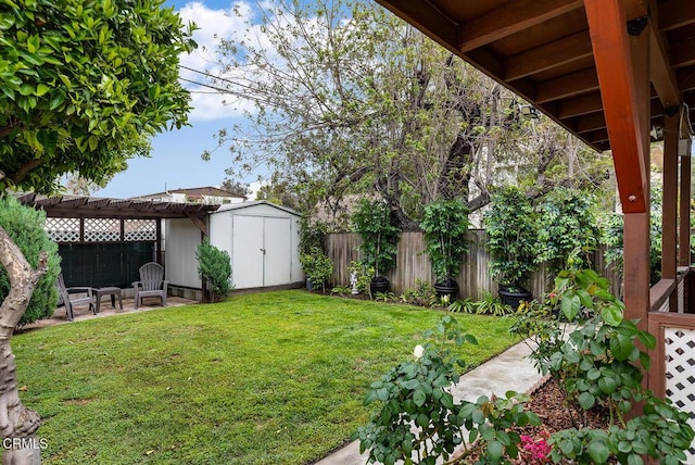 250 S Berkeley Ave, Pasadena, CA 91107 - fenced backyard featuring a storage unit, a pergola, and a patio