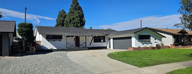 259 Freda Ave, Pomona, CA 91767 - ranch-style house featuring an attached garage, stucco siding, driveway, a front lawn, and a shingled roof