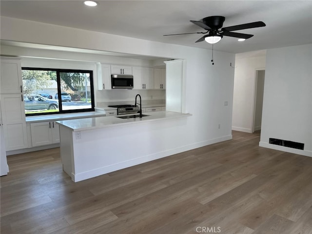 259 Freda Ave, Pomona, CA 91767 - kitchen with appliances with stainless steel finishes, white cabinetry, light wood-style flooring, light countertops, and recessed lighting