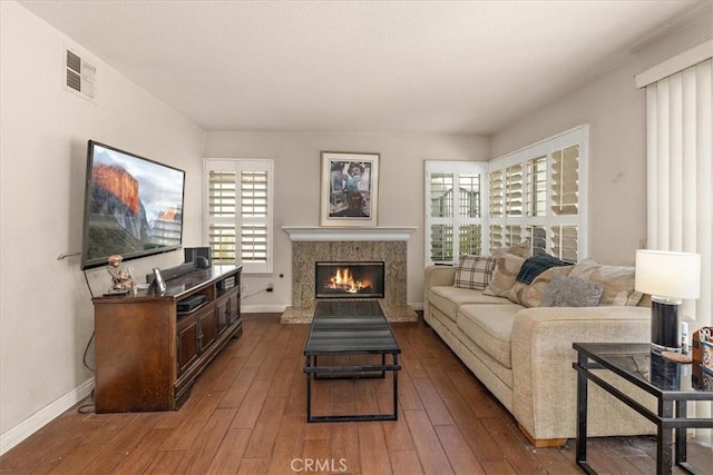 1413 Daisy St, Upland, CA 91784 - living room with hardwood / wood-style floors and a high end fireplace