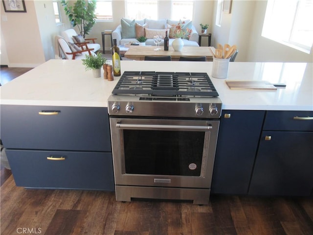 7906 Curbaril Ave, Atascadero, CA 93422 - kitchen with stainless steel gas range oven, light countertops, and healthy amount of natural light