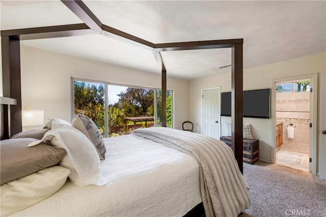 1335 Crestview Ave, Seal Beach, CA 90740 - carpeted bedroom with ensuite bathroom and access to outside