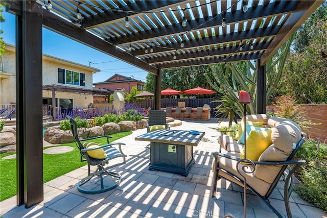 1335 Crestview Ave, Seal Beach, CA 90740 - view of patio with a fire pit and a pergola