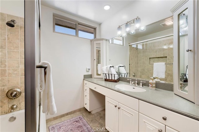 1335 Crestview Ave, Seal Beach, CA 90740 - bathroom featuring vanity, bathing tub / shower combination, and tile patterned floors