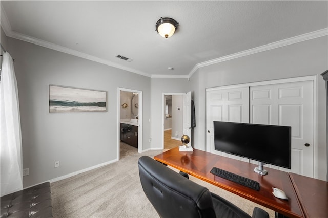 12554 Tejas Ct, Rancho Cucamonga, CA 91739 - home office featuring crown molding and light colored carpet