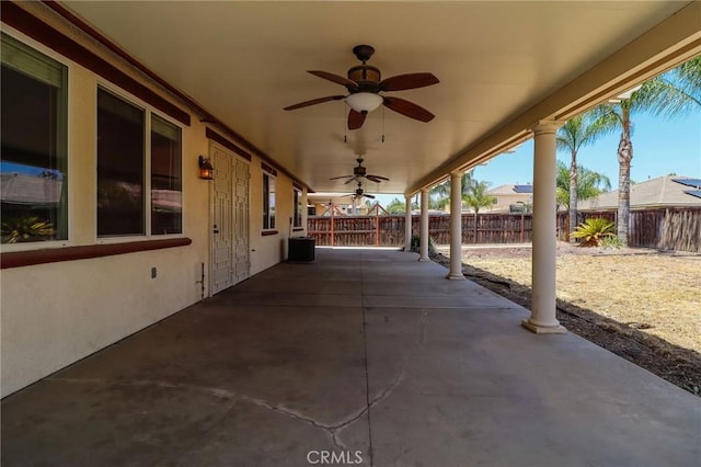 26946 Shelter Cove Ct, Menifee, CA 92585 - fenced backyard with ceiling fan and a patio