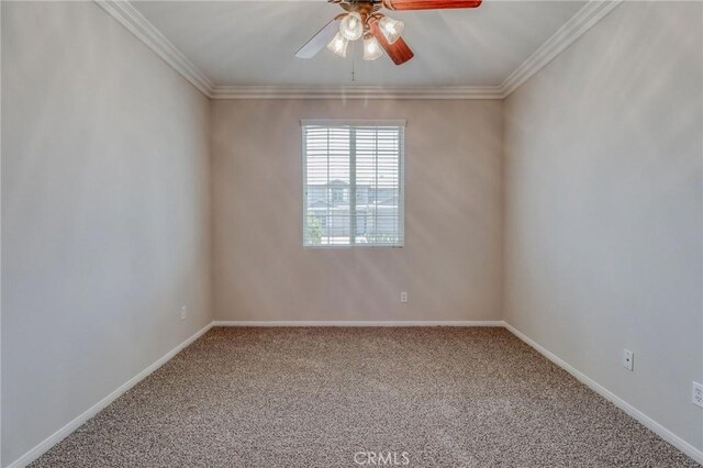 26946 Shelter Cove Ct, Menifee, CA 92585 - carpeted empty room with ceiling fan and ornamental molding