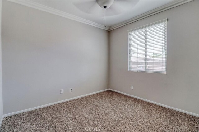 26946 Shelter Cove Ct, Menifee, CA 92585 - spare room with carpet floors, ornamental molding, and a ceiling fan