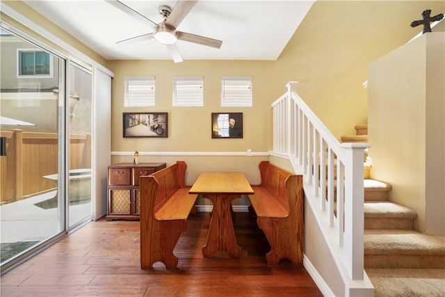 51 Rue Monet, Lake Forest, CA 92610 - dining room featuring wood finished floors, stairs, ceiling fan, and breakfast area