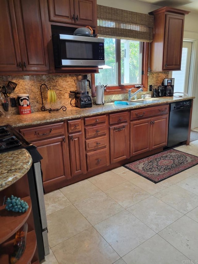 1320 Granada Ave, San Diego, CA 92102 - kitchen with stainless steel appliances, decorative backsplash, and light tile patterned floors