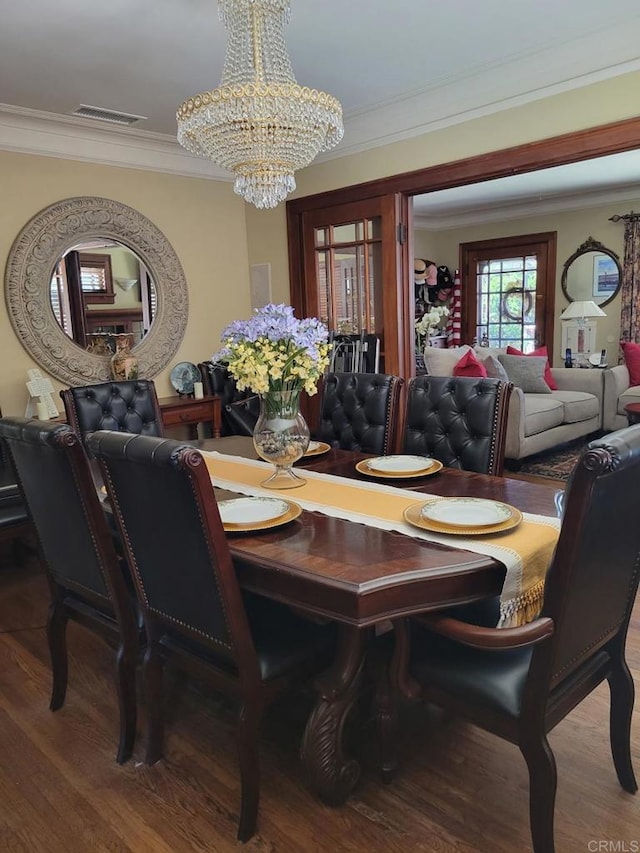 1320 Granada Ave, San Diego, CA 92102 - dining room with a chandelier, crown molding, and wood finished floors