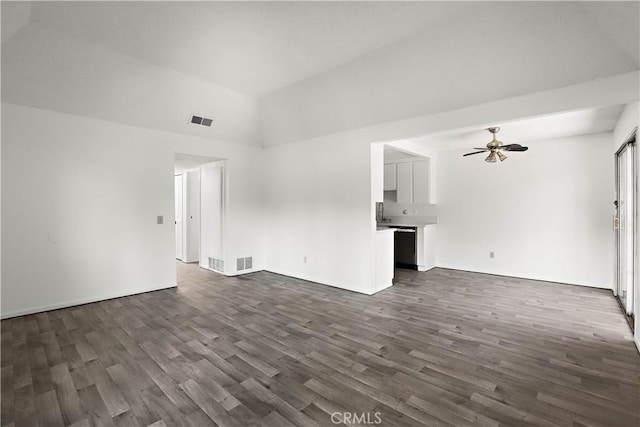 2536 Bryn Mawr Ln, Riverside, CA 92507 - unfurnished living room with dark wood finished floors, ceiling fan, and a towering ceiling