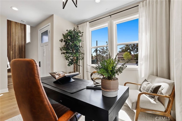 19011 Main St Unit 113, Huntington Beach, CA 92648 - dining space featuring light wood finished floors, recessed lighting, and a desk
