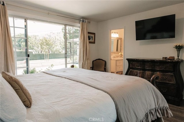 26261 Veva Way, Calabasas, CA 91302 - bedroom featuring access to outside, ensuite bathroom, and wood finished floors