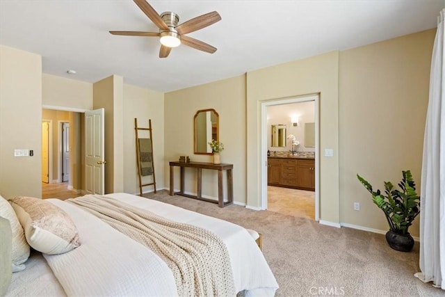 839 Chukar St, Arroyo Grande, CA 93420 - bedroom featuring light colored carpet, ensuite bathroom, and a ceiling fan