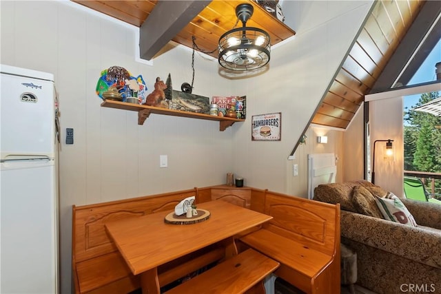 33480 Weeping Willow Dr, Green Valley Lake, CA 92341 - dining area featuring wood ceiling