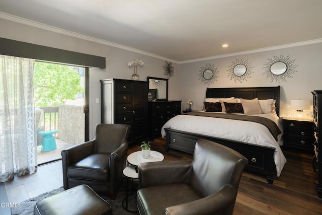 111 S Orange Grove Blvd Unit 203, Pasadena, CA 91105 - bedroom featuring access to outside, crown molding, and dark wood finished floors