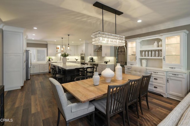 111 S Orange Grove Blvd Unit 203, Pasadena, CA 91105 - dining room featuring crown molding, recessed lighting, and dark wood-style flooring