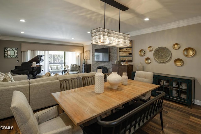 111 S Orange Grove Blvd Unit 203, Pasadena, CA 91105 - dining room featuring ornamental molding, dark wood-style floors, and recessed lighting