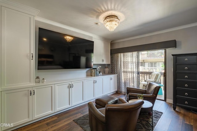 111 S Orange Grove Blvd Unit 203, Pasadena, CA 91105 - sitting room featuring a chandelier, crown molding, and dark wood finished floors