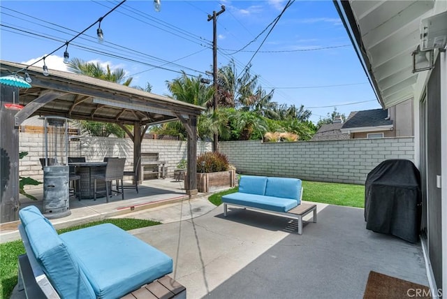 17632 Prescott Ln, Huntington Beach, CA 92647 - fenced backyard featuring outdoor lounge area, a gazebo, a patio area, and grilling area
