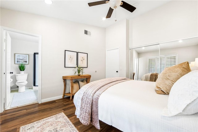 8761 Sandhill Dr, Riverside, CA 92508 - bedroom with wood finished floors, recessed lighting, ensuite bathroom, a ceiling fan, and a closet