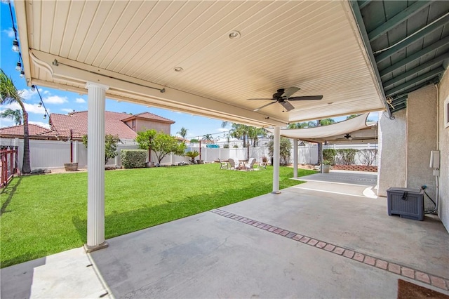 8761 Sandhill Dr, Riverside, CA 92508 - fenced backyard with a patio area and a ceiling fan