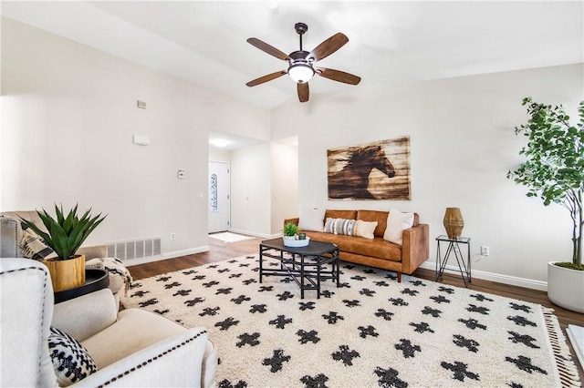 8761 Sandhill Dr, Riverside, CA 92508 - living room featuring wood finished floors and a ceiling fan