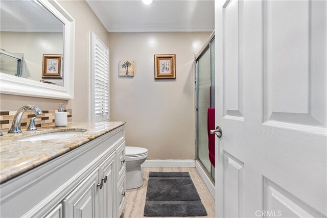 3718 Berkshire Rd, Pico Rivera, CA 90660 - full bath with vanity, a shower stall, and crown molding