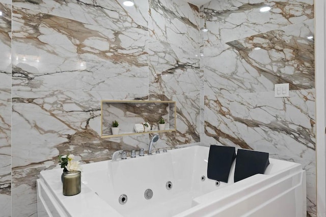 709 Puebla St, Encinitas, CA 92024 - full bathroom featuring a whirlpool tub and tile walls