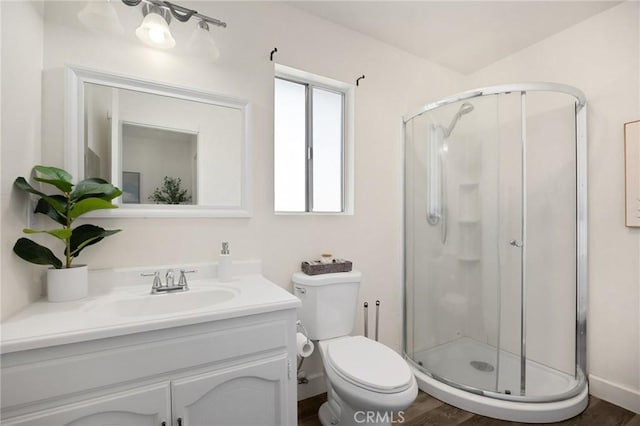 15352 Pastrana Dr, La Mirada, CA 90638 - full bath with a stall shower, vanity, and wood finished floors