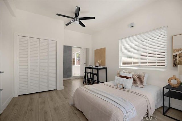 15352 Pastrana Dr, La Mirada, CA 90638 - bedroom featuring a closet, wood finished floors, and a ceiling fan