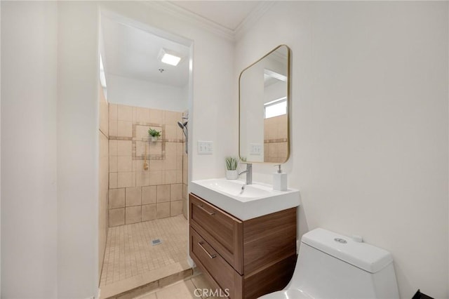 15352 Pastrana Dr, La Mirada, CA 90638 - bathroom with vanity, a shower stall, and ornamental molding
