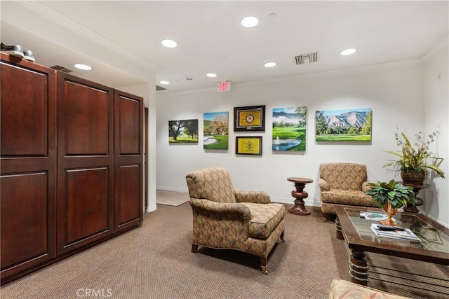 32641 Womsi Rd, Pauma Valley, CA 92061 - living area with ornamental molding, light carpet, and recessed lighting