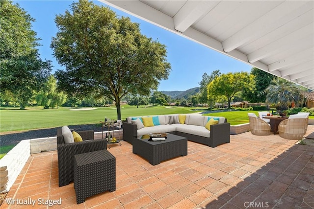 32641 Womsi Rd, Pauma Valley, CA 92061 - view of patio / terrace with an outdoor living space, a mountain view, and view of golf course