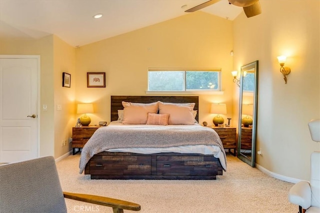 947 Calimex, Nipomo, CA 93444 - bedroom featuring carpet, high vaulted ceiling, and ceiling fan