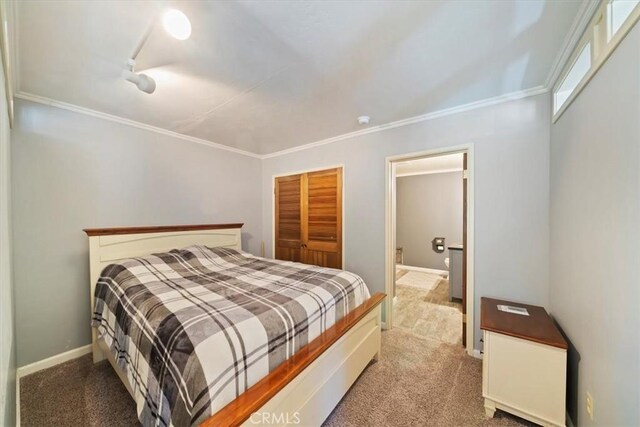 33211 Juniper Ln, Green Valley Lake, CA 92341 - carpeted bedroom with ornamental molding and a closet