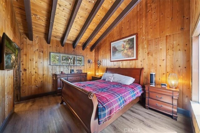 33211 Juniper Ln, Green Valley Lake, CA 92341 - bedroom with wood finished floors, wood walls, and wooden ceiling